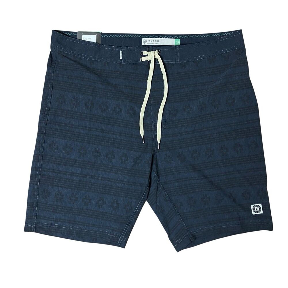Linksoul Board Short Mens 36 Blue Aztec Hybrid Swim Boardwalker Golf Beach LS668